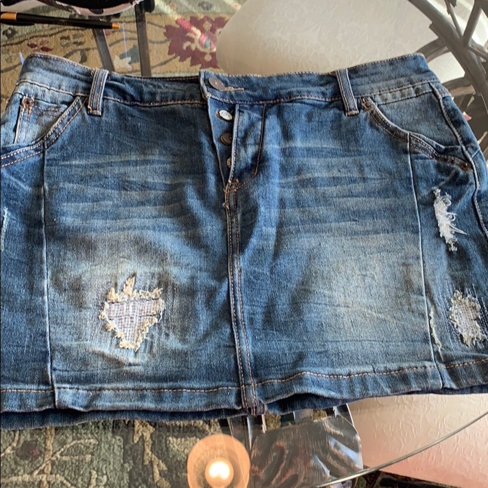 Eight2Nine destroyed denim mini skirt.  NWOT Sz L